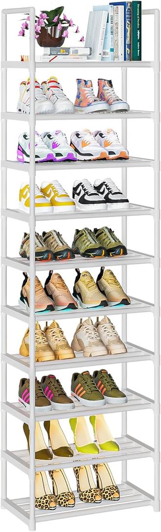 OYREL Shoe Rack Tall, Sturdy Metal Shoe Rack Organizer,Narrow Shoe Racks for Closets,Shoe Stand Shelf (17.1"W x 11.8"D x 78.7"H in 10 tier, White)