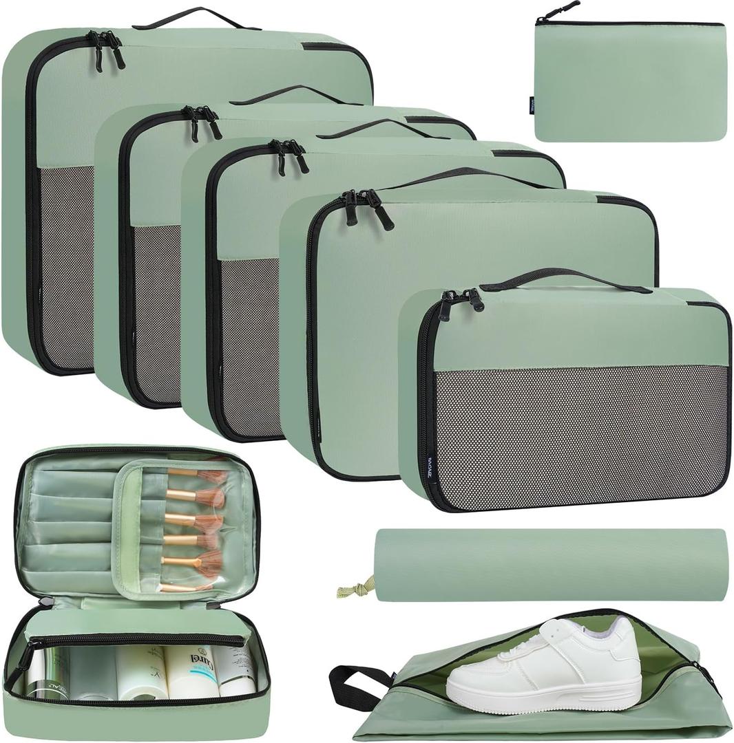 BAGAIL 8 Set/9 Set Packing Cubes Luggage Packing Organizer for Travel, Suitcase Packing Bags for Travel Accessories (Matcha Green)