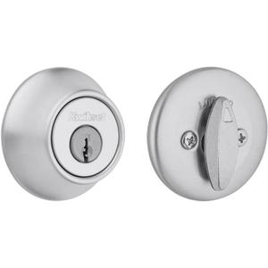 Kwikset 660 Deadbolt Lock, Satin Chrome Round Exterior Keyed Front Entry Door, Single Cylinder Dead Bolt