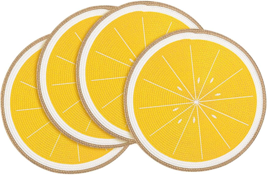 Zupro Round Placemats Set of 4,Braided 15 inch Table Mats Heat Resistant Non-Slip Washable,for Kitchen Dining Tables Four Seasons Dinner Parties Thanksgiving Christmas and Everyday Use.Lemon Yellow