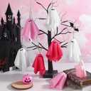 Tegeme 15 Pcs Pink Halloween Ghost Decor Pastel Hanging Ghosts Halloween Decor 4 Inch Pink Decoration Indoor Outdoor Hanging Tree Ornaments for Home Garden Holiday Party