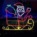 5 ft Animated Light up Santa Claus Sleigh Outdoor Christmas Decoration, 400 LED Multicolor Display with Waving Santa, Waterproof PVC and Metal Frame Yard Lawn Xmas Holiday Decor