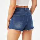 Liloak Womens Pack of Washed Denim Jean Shorts Mid Rise Casual Ripped Frayed Hem Summer Hot Shorts Pack (X-Large, Dark Indigo/Medium Indigo/Black-)