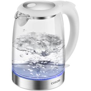 Cosori Electric Kettle, No Plastic Filter & Spout, Tea Kettle & Hot Water Boiler For Coffee & Tea, Water Heater & Teapot, Automatic Shut Off, Borosilicate Glass, White, 1.7L/1500W (1.8 Quarts)