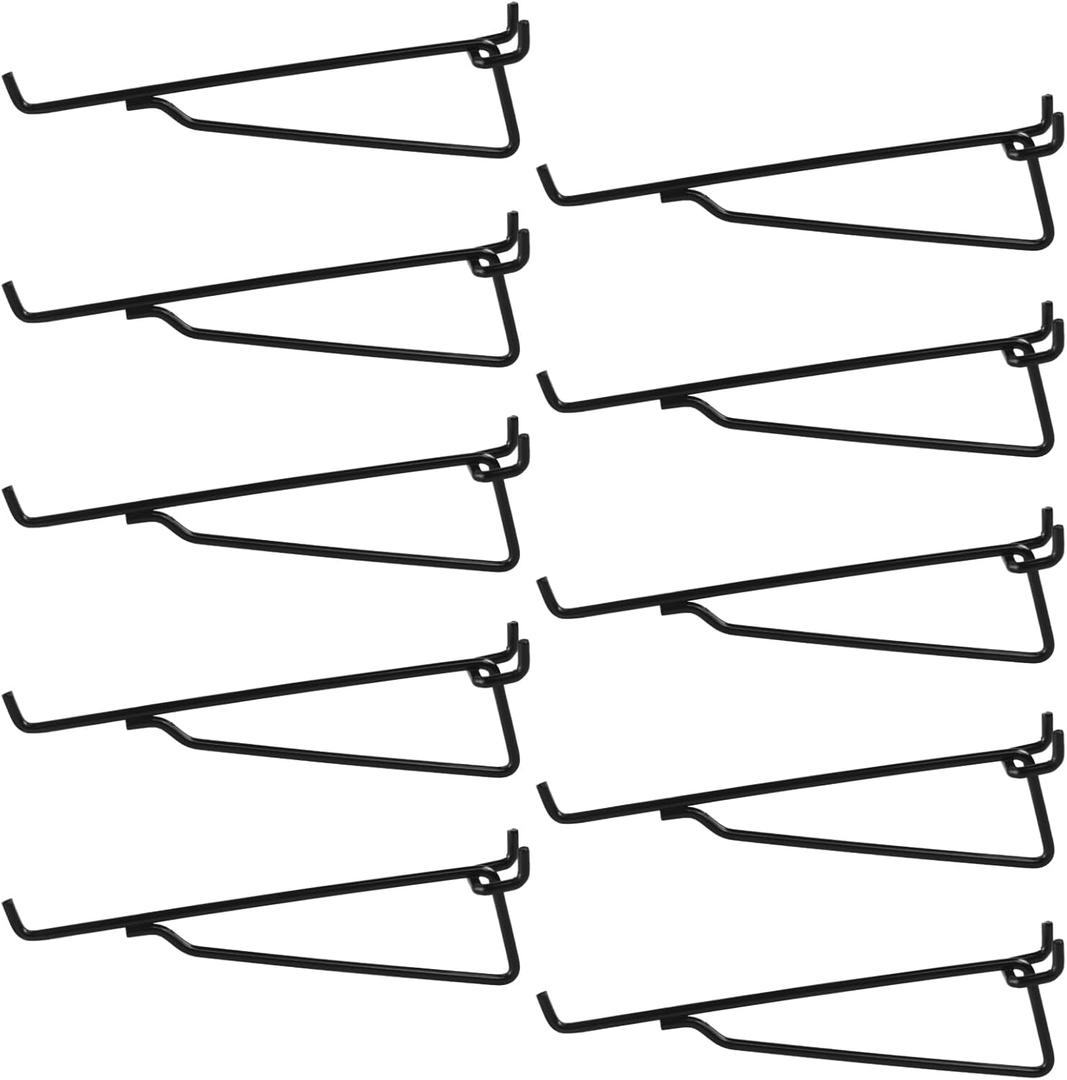 G.CORE Pegboard Shelf Hooks, 10-Pack 8" Black Peg Board Brackets, Organizer Accessories, Various Tools Storage Arrange System for Garage, Craft, Workshop, Workbench
