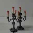 JOYIN 2 Pcs Skull Candelabra Halloween Decorations Indoor LED Lights Flameless Candles Holder, Scary Haunted House Mansion Decor for Table Home Party
