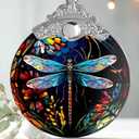 Christmas Dragonfly Ornament - Stained Glass Decor for Tree, Holiday Decorations and Xmas Gift Ideas