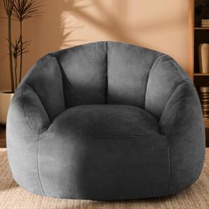 Giant Bean Bag Chair for Adults - Comfy Plush Round Shell Soft Accent Chair, Oversized Cozy Lounge Floor Sofa Reading Chair, Mini Couch for Living Room, Bedroom & Game Rooms, Gray (Grey)
