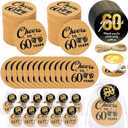 Sieral 50 Sets 60th Birthday Party Favors for Guests Cheers to 60 Years Anniversary Cork Coasters with Cards Twine and Organza Gift Bags Sixty Years Party Favor Decoration Supplies