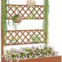 Kinchox Metal Raised Garden Bed with Trellis Outdoor Metal Planter Box with Planting Pockets Garden Box for Climbing Plants Privacy Planters for Patio