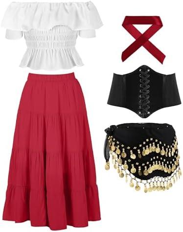 Tarpop 3 Pcs Halloween Gypsy Costume Accessories for Women Fortune Teller Pirate Dancer for Renaissance Medieval M