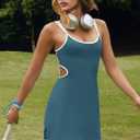 LAMISSCHE Womens Tennis Dress Built in Bra and Shorts Athletic Golf Mini Dress Backless Cut Out Onesie Romper (Blue, M)