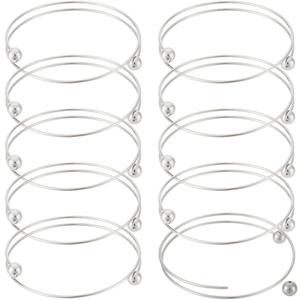 PH PandaHall 10pcs Stainless Steel Wire Bracelet Adjustable Bangle Bracelet Blank Cuff Bracelet with Removable Ball Bead Expandable Blank Bangle Bracelets for Jewelry Making, 2.5 inch - Platinum