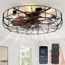 LEDIARY 26" Caged Farmhouse Ceiling Fans with Lights and Remote/App, Black