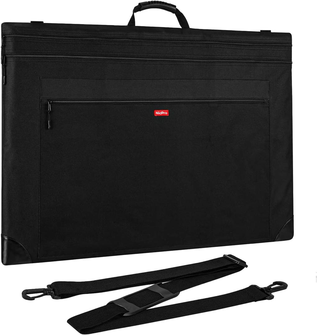 Nicpro Light Weight Art Portfolio Bag, 20x26 Black Art Canvas Portfolio Case with Detachable Shoulder Strap, Leather Corners, Carrying Storage Case for Artwork, Poster, Sketching, and Drawing