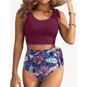 Two Piece High Waisted Swimsuits - Women Tummy Control Bikini Modest Bathing Suit 2PC 2025, XL