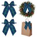 AIMUDI Christmas Tree Bows 10×20'' Navy Blue Green Plaid Bows for Gift Wrapping Wreath Bows with Wire Edge Premade Gift Bows for Craft Present Fireplace Holiday Christmas Decorations, 2 PCs
