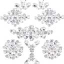 FINGERINSPIRE 9PCS 5 Style Iron on Glass Rhinestone Applique Flower Leaf Rhombus Pattern Clear Crystal Cabochons Applique Wedding Hotfix Rhinestone Patch for Bridal Dress Decor,0.6~2.6x0.9~3.6 inch