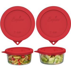 Sophico Round Silicone Storage Cover Lids Replacement for Anchor Hocking and Pyrex 7402-PC, 7 Cup Glass Bowls (Container not Included) (Red - 2 pack)