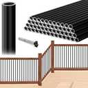 51 Packs 36'' Matte Black Aluminum Deck Balusters with Anti-UV Baluster Connectors, 3/4" Hollow Round Deck Railing Spindles, Compatible with Wood/Composite/Metal Railings, Easy Install with Drill