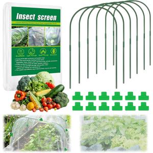 10 X 33 FT Garden Mesh Netting Kit Pest Barrier for Raised Beds, Fruit Tree Netting with 6 Sets Garden Hoops & 12 Clips for Cicadas Bird Insect, Blueberry Bush Netting Cover for Garden Protection