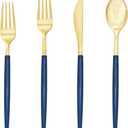 Supernal 180pcs Gold and Blue Plastic Silverware,Gold Plastic Flatware with Blue Glitter Handle,Disposable Cutlery for Party,Unique Disposable Utensils Suit for Party,Birthday,Wedding