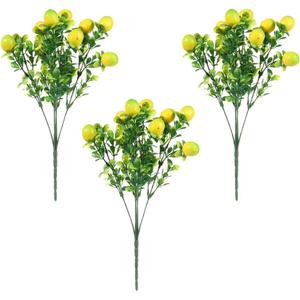 HomeSoGood 3Pcs Artificial Lemon Branch with Green Leaves Artificial Fruit Lemon Tree Greenery Decoration for Home Table Holiday Farmhouse Garden(14.17inch) 5.9"D x 5.89"W x 14.17"H