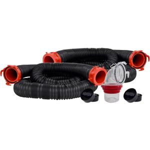 Valterra 20-Foot Dominator RV Sewer Hose Kit, Sewer Hose for RV Camper, Includes 2 Attachable 10-Foot Hoses with Rotating Fittings, 90 Degree Clearview Sewer Adapter, and 4 Drip Caps