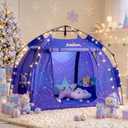 Large Kids Play Tent with LED Strip Lights Pop Up Playpen Indoor, 66.9 x 35.43 x 50.78 inches