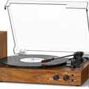 Vinyl Record Player with External Stereo Speakers, Vintage Bluetooth 3-Speed Turntable with Dual Stackable Speakers, PC Recording Vinyl to Digitia, RCA-Out& AUX-in, Retro Wood