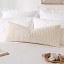 Kevin Textile 14x36 Inch Long Lumbar 1 Pack Plush Striped Corduroy Throw Pillow Cover Velvet Accent Decorative Long Body Rectangle Cushion Case for Living Room Couch Sofa Bed, Cream White