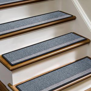 J JIMOO Stair Treads Non Slip for Wooden Steps, 15 PCS 8" X 30" Stair Carpet Runner Indoor with Extra Adhesive, Edging Staircase Rugs for Kids Pets Elders, Gray (Grey)