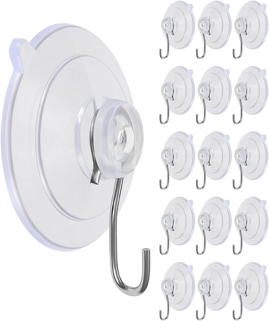 Suction Cup Hooks, Transparent PVC Removable Reusable, for Glass Windows, Mirrors, Doors, Tiles, 15 Pack