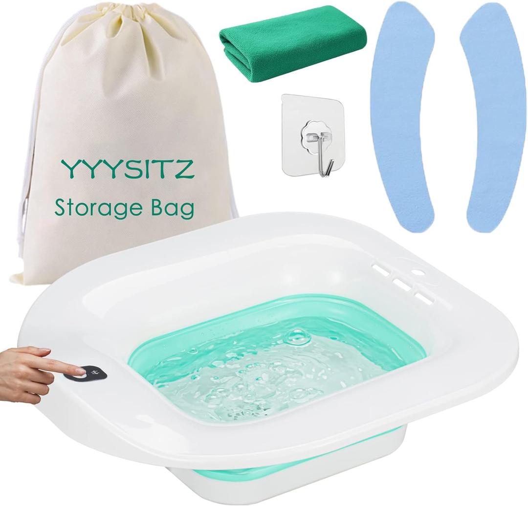 Electric Sitz Bath, Sitz Bath for Hemorrhoids, Sitz Bath for Postpartum Care, Toilet Seat Bowl for Women Men, Sits Bath Soak Tub, Sitz Baths Salts Pan, Butt Bath Basin, Portable, Green