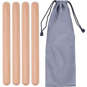 MIHEY 2 Pairs Classical Wood Claves Musical Percussion Instrument | 8 Inch Rhythm Natural Hardwood Sticks with a Carry Bag