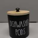 Dishwasher Pod Holder, Black Rustic Round Laundry Pods Container, Dishwasher Tablet Container for Kitchen Decor, Laundry Room Organization and Storage Containers with Wooden Lids