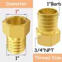 Uenede 2PCS Brass 3/4" NPT Female to 1" Hose Barb Fittings Adapter Connector Include 2 Clamps for Water/Oil/Gas