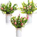 Riceshoot 3 Set Easter Table Centerpiece Artificial Egg Picks with Metal Pots Easter Sprays with Eggs Berries Eucalyptus Flowers Plants for Spring Home Decor(White)