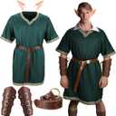 Xtinmee 4 Pcs Mens Renaissance Costume Medieval Costume Viking PU Belt Arm Guards Halloween Warrior Cosplay  (X-Large, Green)