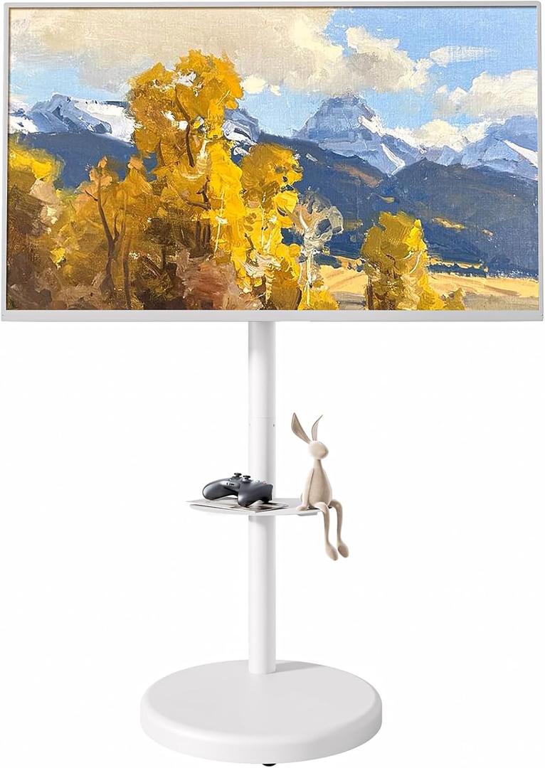 Height Adjustable Rolling TV Stand for 37-86 Inch TV up to 110 Pounds, Portrait to Landscape, Heavy Duty Mobile TV Cart with Shelf Max VESA 600x400mm (White)