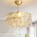 20" Gold Crystal Fandelier Ceiling Fan with Light, Mid-Century Chandelier Ceiling Fan with Light Remote Control, 6 Speeds for Bedroom, Nursery, Living Room