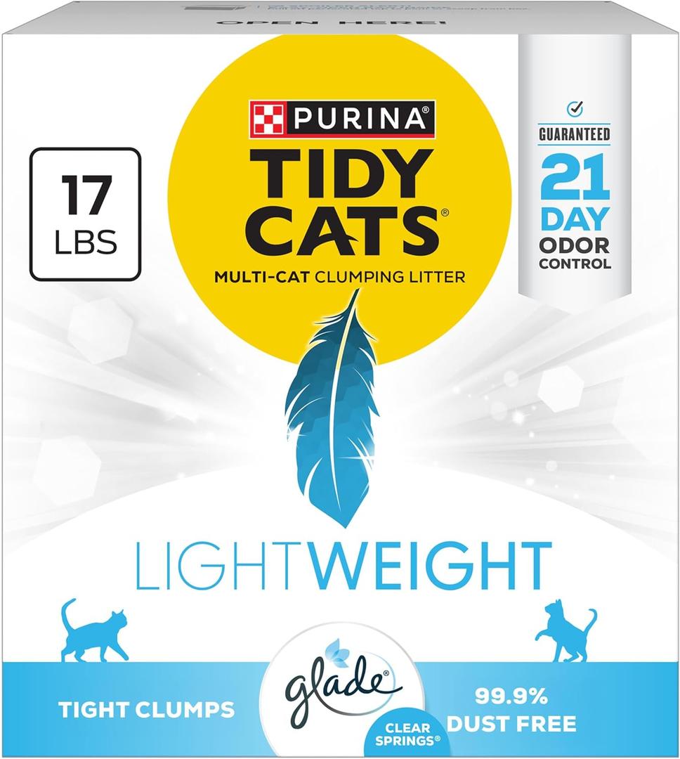 Purina Tidy Cats Light Weight With Glade Clear Springs Multi-Cat, Clumping, Low Dust, Scented Cat litter - 17 lb. Box