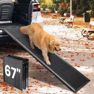 Dog Ramp for Car, 67''x 17'' Extra Long Folding Dog Ramp, Pet Ramp for Large Dogs with Non-Slip Rug Surface, Portable Dog Steps Up to 250LBS, Outdoor Dog Ramp for Car, High Bed Couch