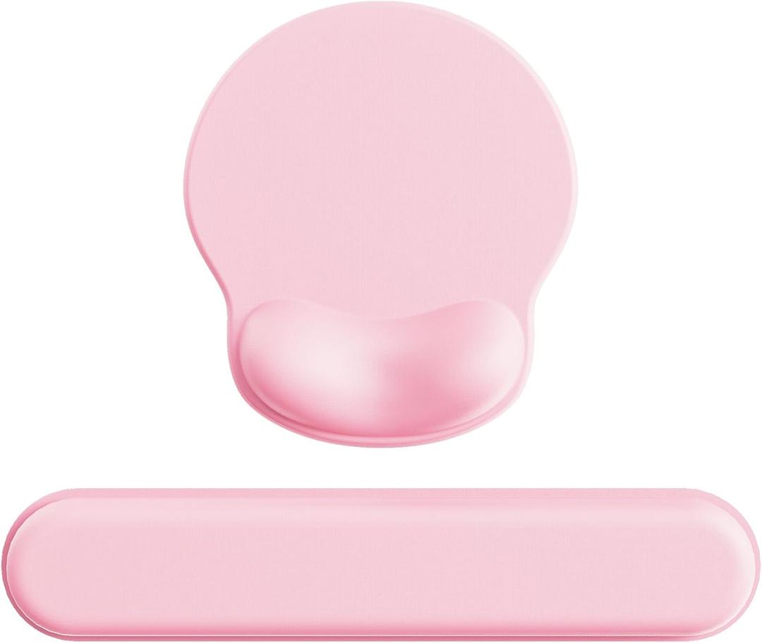 Laborio Ergonomic Mouse Pad Wrist Support Set, Memory Foam Keyboard Wrist Rest Set, Relieve Wrist Pain Keyboard Pad, Non-Slip Base Mousepad(Pink Set) (9L x 10.6W inches)
