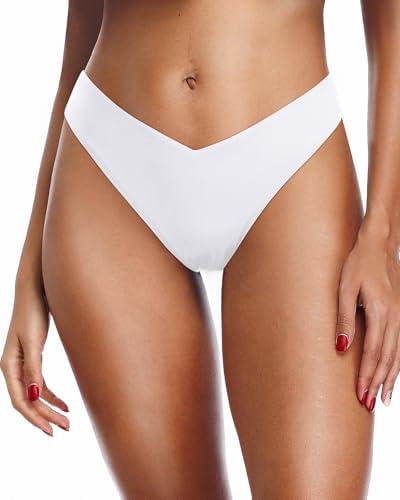 Zmart Women Cheeky Bikini Bottoms V Cut Swim Bottom High Cut Swimsuit Low Waist Low Rise Bathing Suit XXS