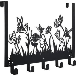 Geelin Metal Hummingbird Flower Over The Door Hooks Wildflowers Over The Door Nature Wall Decor with 5 Hooks Towel Holder for Bathroom Bedroom Kitchen Living Room Home Decor Gift