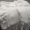 SUSYBAO White Vintage Ruffle Duvet Cover Queen 100% Washed Cotton White Farmhouse Duvet Cover Set 3 Pieces 1 White Lace Duvet Cover with Zipper Ties 2 Pillow Shams Luxury Soft Shabby Chic Bedding Set