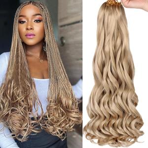 COOKOO 9 PCS 75g/pack Pre Stretched French Curl Braiding Hair Extensions 22 Inch French Curl Hair for Goddess Box Braids Pre-curled Loose Wave Braiding Hair with Curly Ends for Black Women 24#