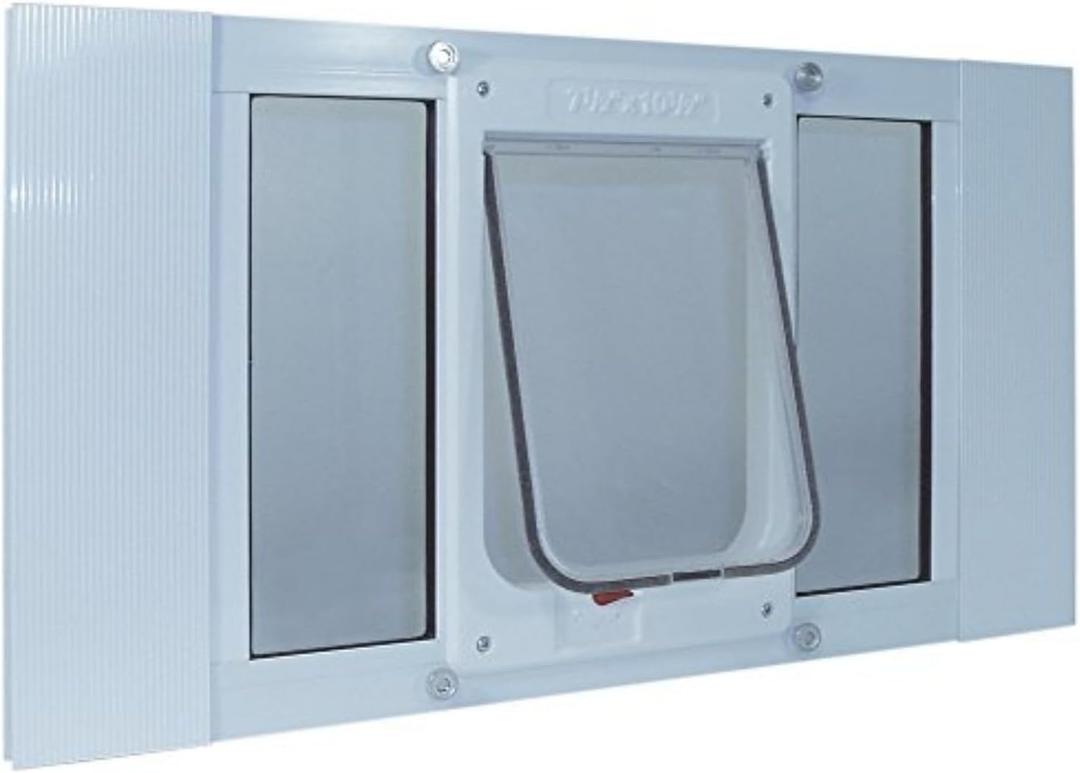 Ideal Pet Products Aluminum Sash Window Pet Door, Large, White, Cat Flap, 6.25" x 6.25" Flap Size, (27SWDCK)