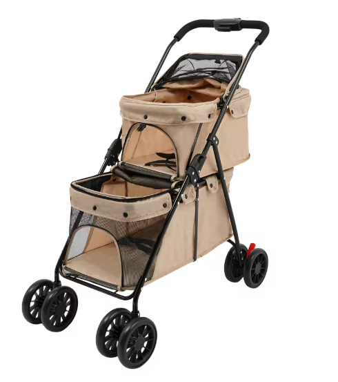Dog Stroller for Large & Medium Dogs (20132 lbs), Pet Stroller for 2 Small Dogs, Extra Large Heavy Duty, Foldable & Ventilated, Khaki
